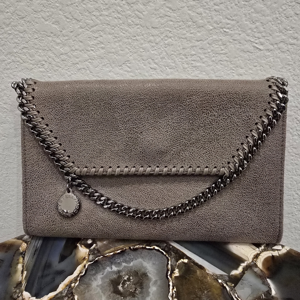 Stella McCartney Chain-Embellished Gray Crossbody Bag